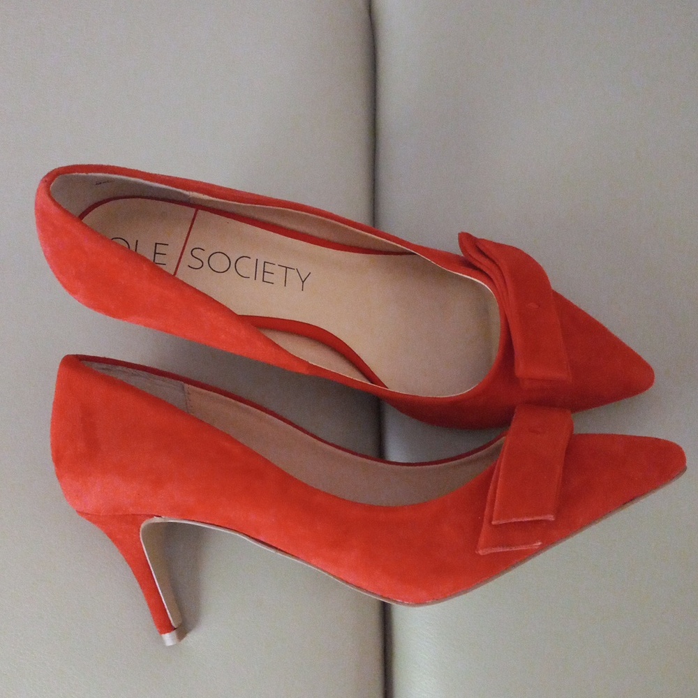 Sole Society Bright Red Suede Pointed-Toe Heels with Bow Size 9.5